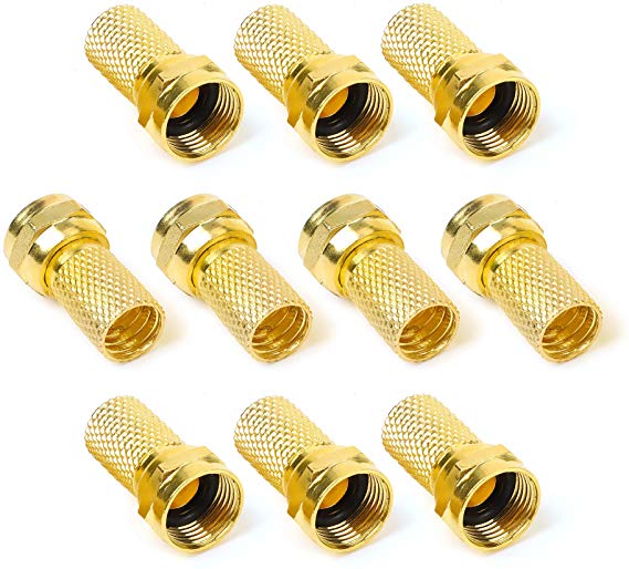Hyber&Cara Screw/Twist On F Plug Connector for Satellite TV Aerial Sky Virgin NTL Coaxial Cable RG6, Pack of 10