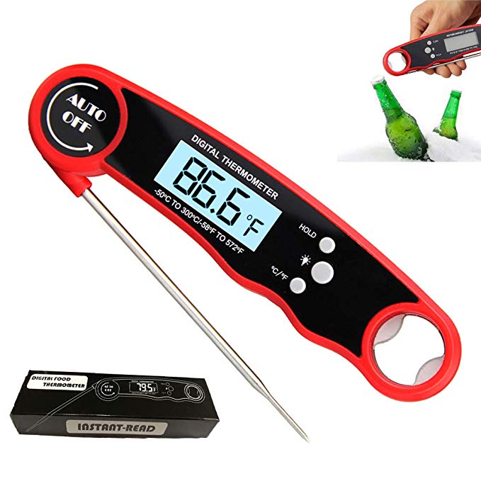 KKAAyueqin Electronic Meat Thermometer, Professional Instant Read Grill Thermometers Stainless Steel Temperature Probe for Cooking Smoker BBQ, Candy, Tea, Kitchen Utensils & Gadgets(Red)