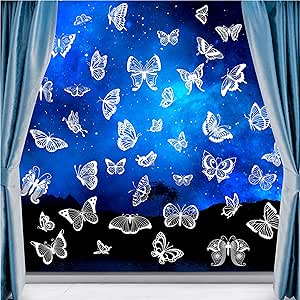 41 PCS Large Butterfly Window Clings, Double Sided White Butterflies Stickers Reusable Window Decals Bird Alert Static Clings for Door, Window, Glass Decoration, Prevent Bird Strikes (9 Sheets)