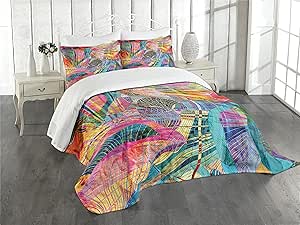 Ambesonne Abstract Bedspread Set, Retro Background Graphic Composition in Watercolors Creative Illustration, 3 Piece Decorative Bedding Coverlet and 2 Pillow Shams, King Size, Multicolor