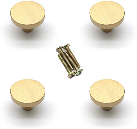 Susenya Knobs for Dresser Drawers 1 inch Brass Drawer Knobs Round Golden Pack of 4