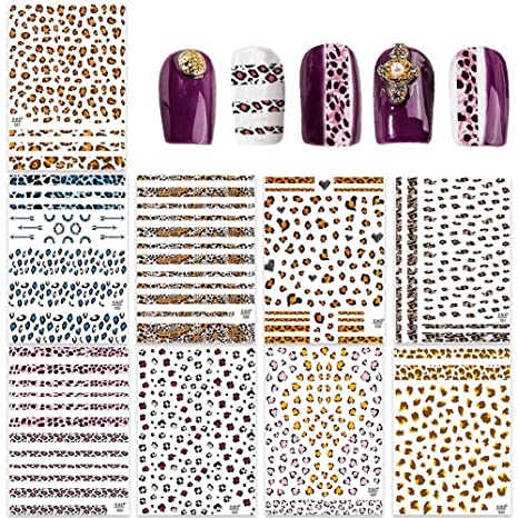 Aster 9 Sheets Leopard Print Nail Art Stickers Decals (1500 pcs), Sexy Animal Prints Nail Sticker False Nail Design Self-Adhesive Nail Tips Decorations for Kids Girls Women