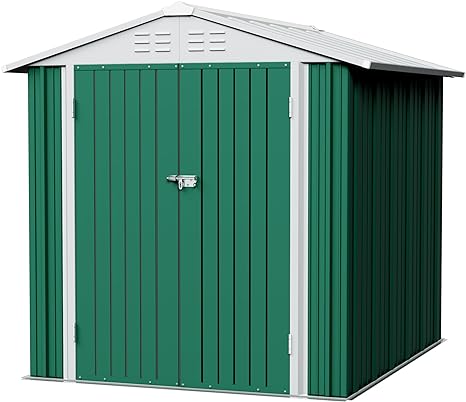 Flamaker Storage Shed Waterproof Metal Garden Shed with Lockable Door Utility Tool Shed Outdoor Storage for Backyard, Patio and Lawn (6 x 8 FT, Green)