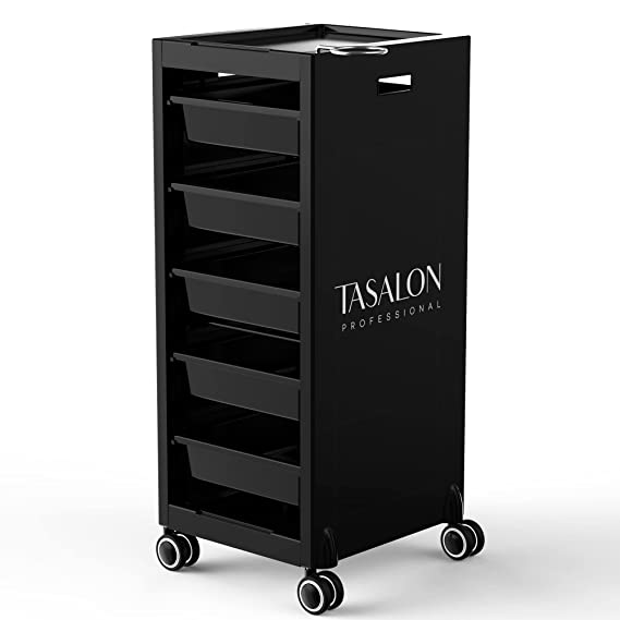 TASALON Budget Salon Trolley Cart with Wheels for Extra Storage, 5 Drawers & dryer holder, Space Saving Salon Cart with Lighter & Strong Material, Multipurpose Beauty Cart, Hair Cart, Tattoo Tray Cart