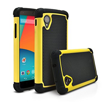 Nexus 5 Case, MagicMobile [Dual Armor Series] Hybrid Impact Resistant Google Nexus 5 Shockproof Tough Case Rugged Hard Plastic   Rubber Silicone Skin Protective Case for LG Nexus 5 - Black / Yellow