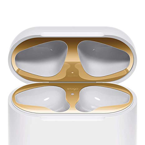 elago Dust Guard for AirPods [Gold][2 Sets] - [18K Gold Plating][Protect AirPods from Iron/Metal Shavings][Luxurious Looking][Must Watch Installation Video]