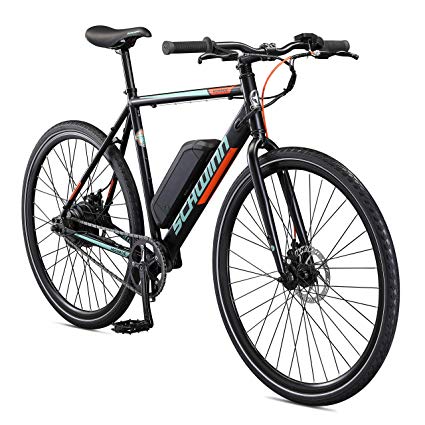 Schwinn Monroe Single-Speed Electric Bike, Featuring 56cm/Medium Aluminum Frame, 250 Watt Hub Drive Motor with Handlebar LED Display, Mechanical Disc Brakes, and 700c/27.5-Inch Wheels, Black