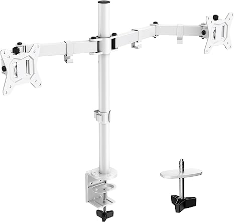 ErGear Dual Monitor Mount for Desk, Fully Adjustable Dual Monitor Arm Fits 2 Screens up to 32 inch, Monitor Desk Mount Stand for 2 Monitors, Each Arm Holds Up to 17.6 lbs, White