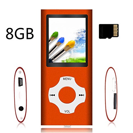 Tomameri - Compact and Portable MP3 / MP4 Player with Rhombic Button ( Including a 8 GB Micro SD Card ) Supporting Photo Viewer, E-Book Reader and Voice Recorder and FM Radio Video Movie (Orange)