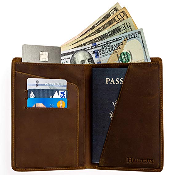 RFID Blocking Passport Holder Travel Wallet - Genuine Crazy Horse Leather