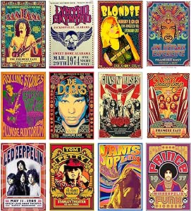 Woonkit Vintage Rock Band Posters for Room Aesthetic, 70s 80s 90s Retro Music Bedroom Decor Wall Art, Music Concert Poster Wall Collage, Old Music Album Cover Prints (12 SET A, 7.8X11.8 INCH)