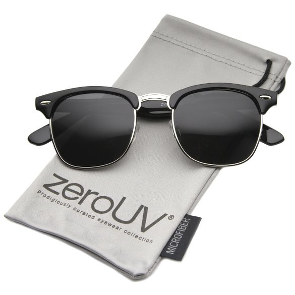 zeroUV - Premium Half Frame Horn Rimmed Sunglasses with Metal Rivets