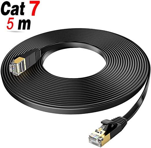 GLCON Cat7 Ethernet Cable 5m High Speed 600MHZ Lan Internet Network Cable with STP Copper Wires Shielded Flat Design for Switch/PC/Game Console/PS4/Modem Black