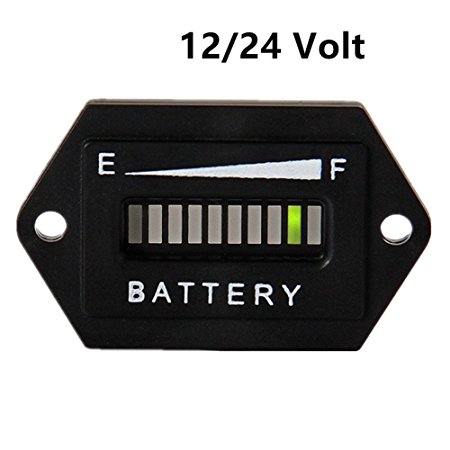 Aimila 12/24V LED Battery Charge Discharge Status Indicator Gauge Testers for Lead-acid Battery Golf Cart Club Car Hex