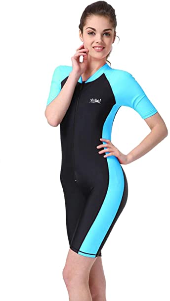 BIKMAN One-Piece Snorkeling Surfing Swim Suit Short Sleeves Plus Size Swimwear- Sun Protection