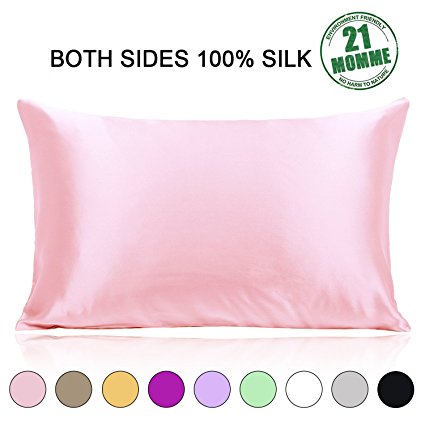 Ravmix 100% Pure Mulberry Silk Pillowcase for Hair and Skin 21 Momme 600 Thread Count Hypoallergenic Both Sides Pillow Cover Case with Hidden Zipper King Size, 20×36inches, Pink