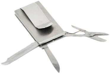 Home-X Multi-Use Money Clip, Includes a Nail File, Scissors, and a Small Knife, Stainless Steel (2" x 1" x 1/4")