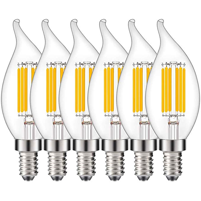 Joddge E12 Candelabra Light Bulb Dimmable C35 Edison LED B11 Chandelier Bulbs 6W Equivalent 60 Watt CA11 Candle Light No Flicker Clear Glass 2700K Warm White - [UL Listed] (6 Pack)