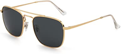 Retro Square Aviator Sunglasses Premium Glass Lens Flat Metal Eyewear Men Women