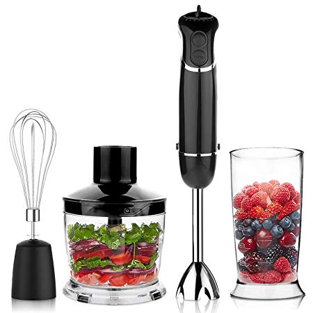 KOIOS oxasmart Electric 4-in-1 Hand Immersion Blender with 9-Speed Stick Blender and Detachable Accessories, 304 Stainless Steel, BPA-Free, Classic Black