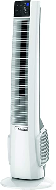 Lasko T38400 Electric Oscillating Hybrid Tower Fan with Timer and Remote Control for Indoor, Bedroom and Home Office Use, White Black