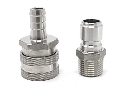 CONCORD 304 Stainless Steel Quick Disconnect Barb Hose with MPT Set. Home Brewing Mash Tun. (Barb Female/MPT Male)