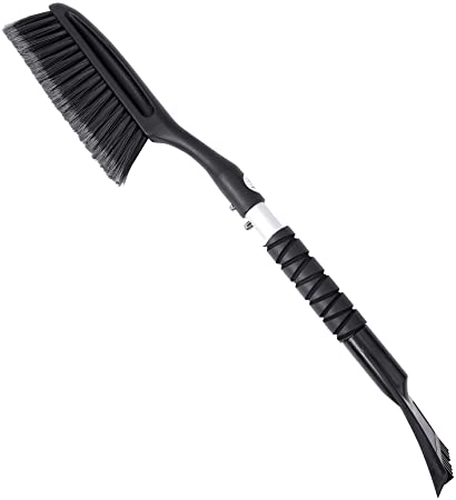 SUPERJARE Snow Brush with Integrated Ice Scraper, Lightweight Snow Broom with Foam Grip Suitable for Small Car, Black & Gray