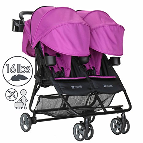 ZOE Umbrella XL2 Double Stroller, DELUXE - Eloise Plum