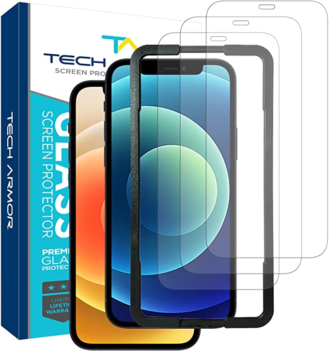 Tech Armor Ballistic Glass Screen Protector for Apple NEW iPhone 12 (6.1") and iPhone 12 Pro (6.1") - Case-Friendly Tempered Glass [3-Pack],Haptic Touch Accurate Designed for iPhone 12/iPhone 12 Pro (6.1")