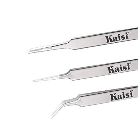 Kaisi Precision Tweezers Set, 3 PCS Stainless Steel Tweezers Kit Curved Tweezers for Craft, Jewelry, Electronics, Laboratory Work