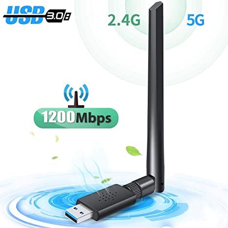 [2020 Newest] Carantee USB WiFi Adapter 1200Mbps, Wireless Network WiFi Dongle for PC/Desktop/Laptop with 5dBi Dual Band Antenna, Support WinXP/7/8/10/vista, Mac10.4-10.14
