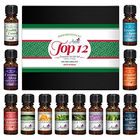 Top 12 Essential Oils Gift Set for Diffuser - #1 Voted Christmas Gifts for Women, Girls, Mom, Wife, Her for Aromatherapy by Aviano Botanicals