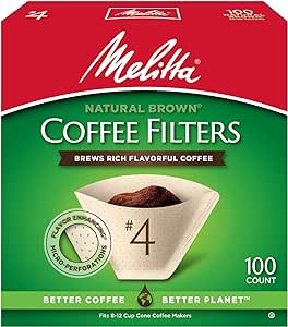 Melitta #4 Unbleached Natural Brown Cone Coffee Filters, 100 Count Pack of 3 (300 Total Count)