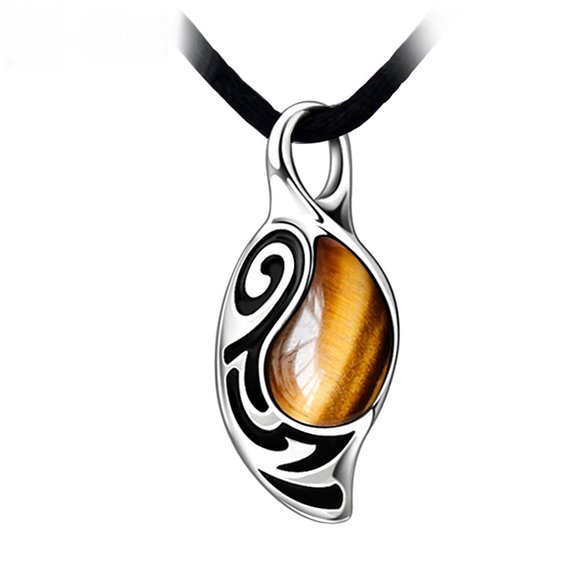 RUINUO Men's Brief Vintage Style "The Faith" Tiger's eye Stone/ Artificial Black Onyx Pendant Necklace