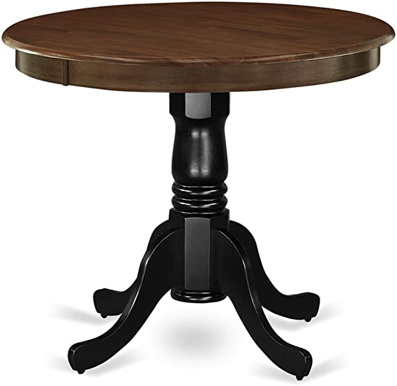 East West Furniture AMT-WBK-TP Antique Dining Made of Rubber Wood offering Walnut Finish Table Top, 36 Inch Round, Wirebrushed Black Pedestal