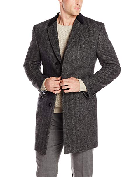 Tommy Hilfiger Men's Bleeker Herringbone 36 Inch Fly Front Topcoat