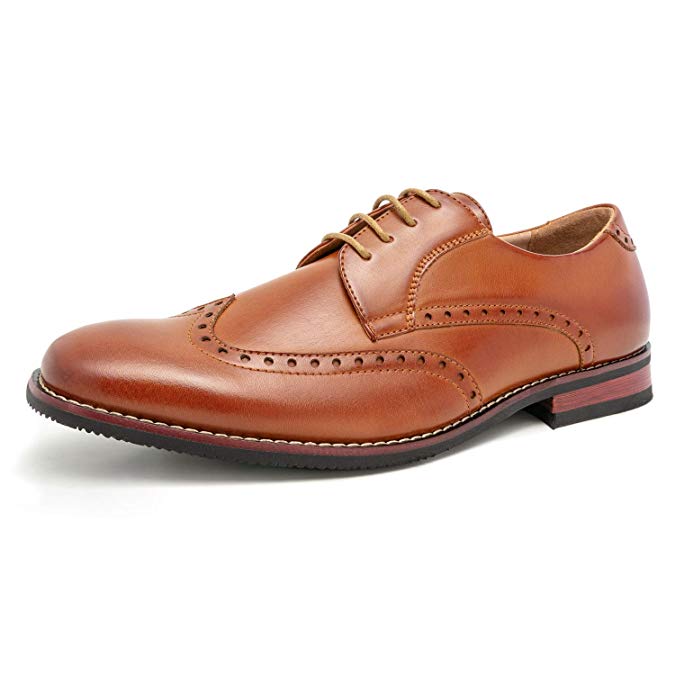 Mens Dress Shoes Wingtip Leather Line Square Toe Oxford Shoes for Men