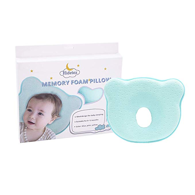 Hidetex Baby Pillow - Preventing Flat Head Syndrome (Plagiocephaly) for Your Newborn Baby，Made of Memory Foam Head- Shaping Pillow and Neck Support (0-12 Months) 100% Guarantee Blue
