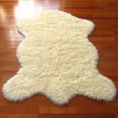 Classic Faux Fur Sheepskin Rug in Ivory - Pelt Shape - NEW Made in France (2x4, 3x5 or 5x7) (5x7 (actual 56" x 79"))