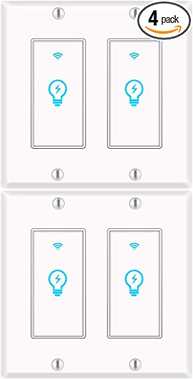 Smart Light Switch, Alexa Smart Double Switch, Smart Light Switch 2 Gang with Timing Schedule and Remote Control, Neutral Wire Needed, Compatible with Alexa and Google Home, Single Pole (4Pack)