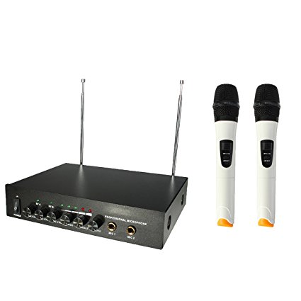 EIVOTOR VHF Dual Wireless Microphone System, Professional Home KTV Set Karaoke Machine, Portable 2-Channel Handheld Microphone Karaoke Kit for Family Party