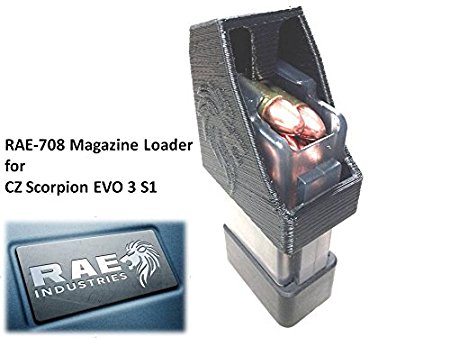 RAE-708 CZ Scorpion EVO Magazine Loader! Loads Single 9mm Rounds in 10, 20, 30 Round Magazines (Black)