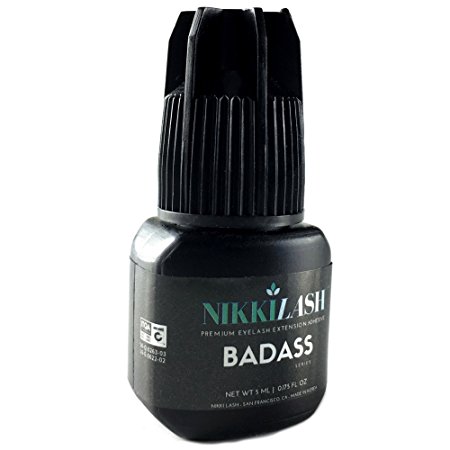 BADASS Strongest Bond Eyelash Extension Glue By NIKKILASH - Professional Grade Adhesive, Fast Dry Time, 2-3 Seconds, and Extra Strength Bonding, 5-7 Weeks (5 ML)