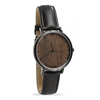 Tmbr. Helm Brushed Silver Black Sandalwood Unisex Wooden Watch Leather Strap Quartz Analog Wristwatch