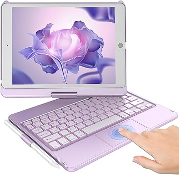 iPad 9th Generation Case with Keyboard, Touchpad Keyboard Case for iPad 9th/8th/7th 10.2 inch, Backlit Touch Keyboard, 360°Rotatable Case with Pencil Holder for iPad 9th/8th/7th Gen (Light Purple)
