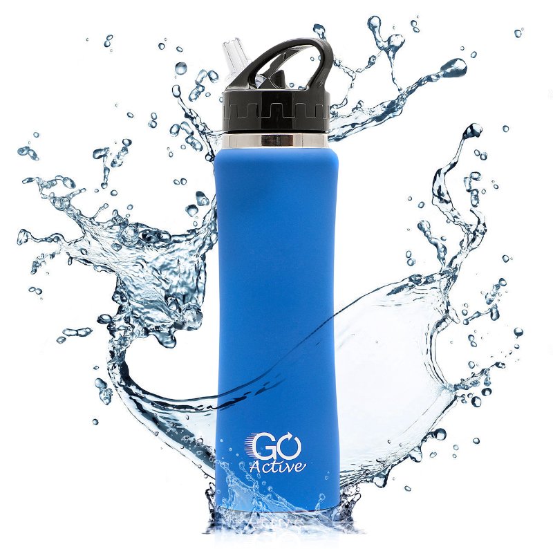 Stainless Steel Insulated Water Bottle with flip straw and sweat-proof rubber coating This 24oz H2O drinking bottle is Eco Friendly Portable Durable Good for Kids and keeps ice cubes for over 20 hours