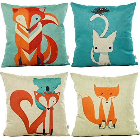 HOSL SD04 Fox Throw Pillow Case Decorative Cushion Cover Pillowcase Square 18" - Set of 4