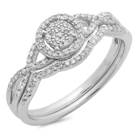 0.25 Carat (ctw) 10K Gold Round Diamond Ladies Twisted Split Shank Engagement Ring Set 1/4 CT