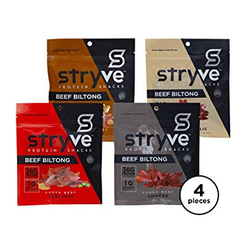 Stryve Beef Biltong Variety Pack | Keto Meat Snack | 16g Protein | Low Carb No Fat Low Sugar | 4 Pack, 2.25 Ounce Bags