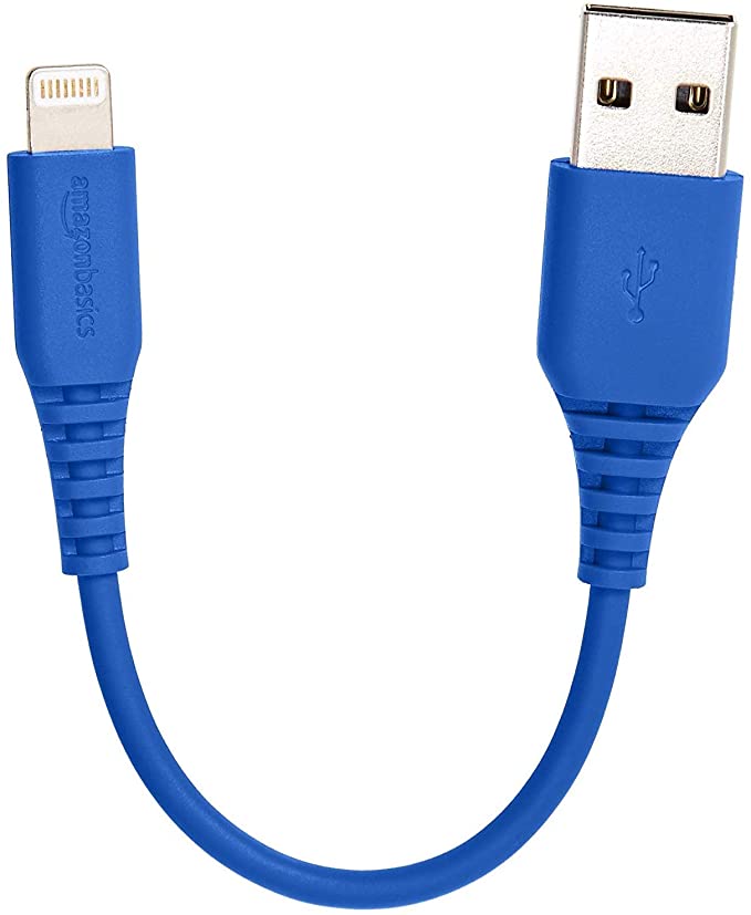 AmazonBasics Lighting to USB A Cable for iPhone and iPad - 0.33 Feet (10 Centimeters) - Blue (Ideal for Power Banks)